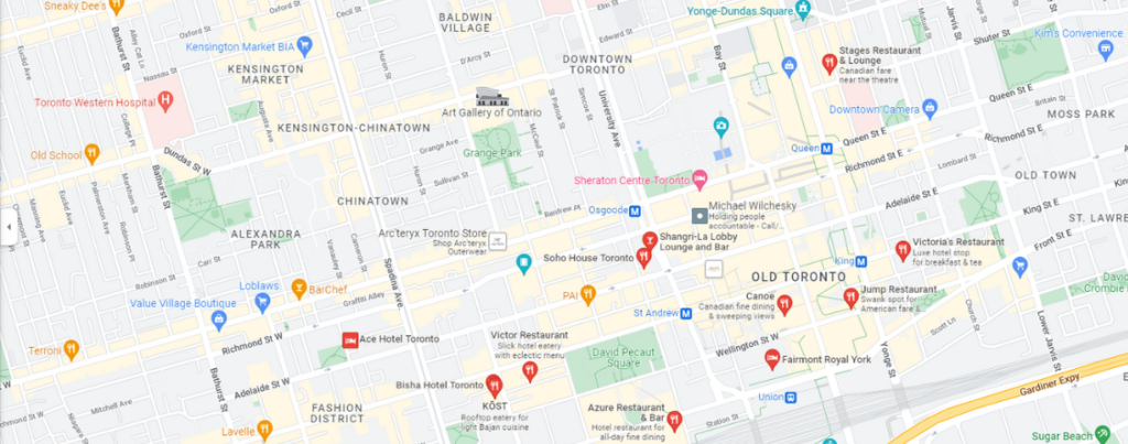 Google Map of Downtown Toronto