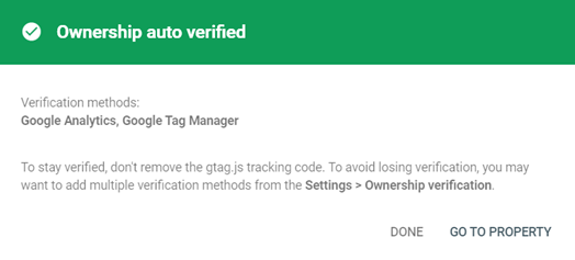 Ownership verification instructions for Google Search Console