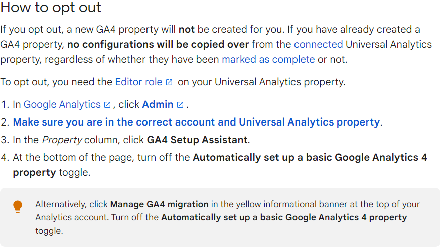 Instructions for opting out of GA4 auto-migration