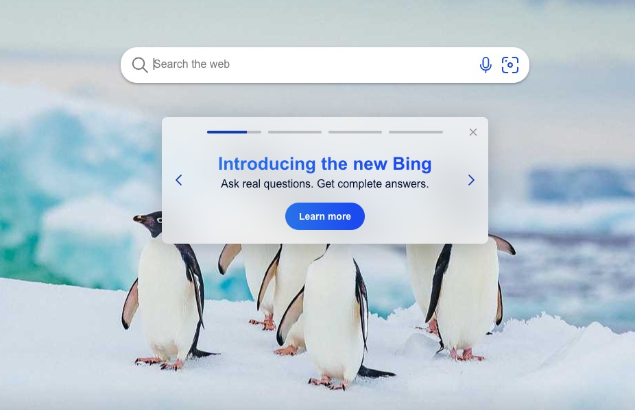 Screenshot of Bing’s new home page.