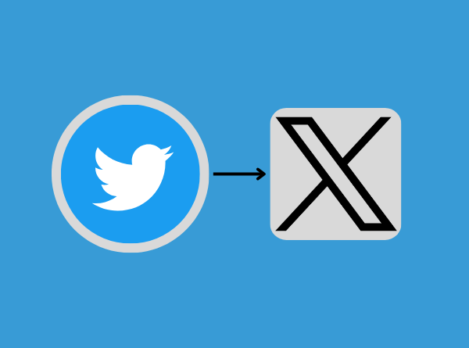 Twitter logo with an arrow point to the new X logo Ontario SEO